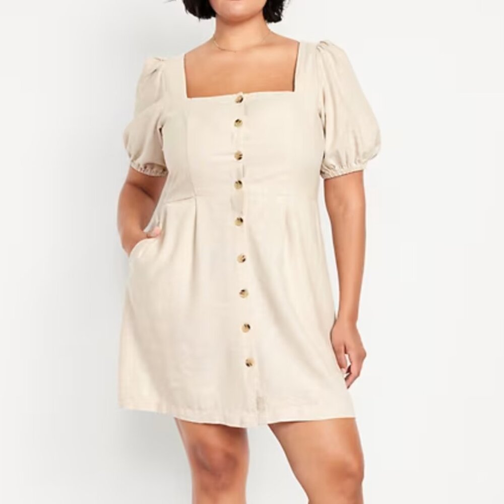 NWT Old Navy puff sleeve linen blend mini dress - 4X